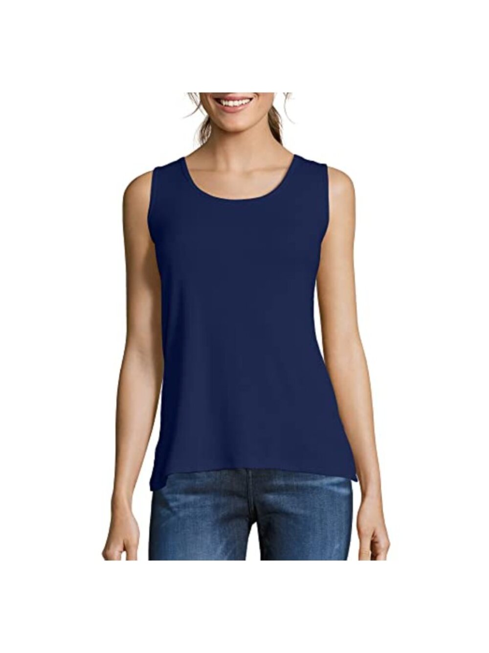 Mini-Ribbed Cotton Tank Top Sleeveless Scoop Neck Wide Strap Basic